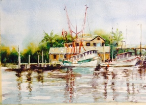 Shrimp boats 10x15 Watercolor $250
