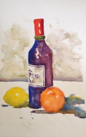 Wine and Fruit 6x8 Watercolor $125